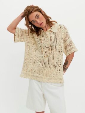 Free People We The Free Dahlia Crochet Cotton Polo